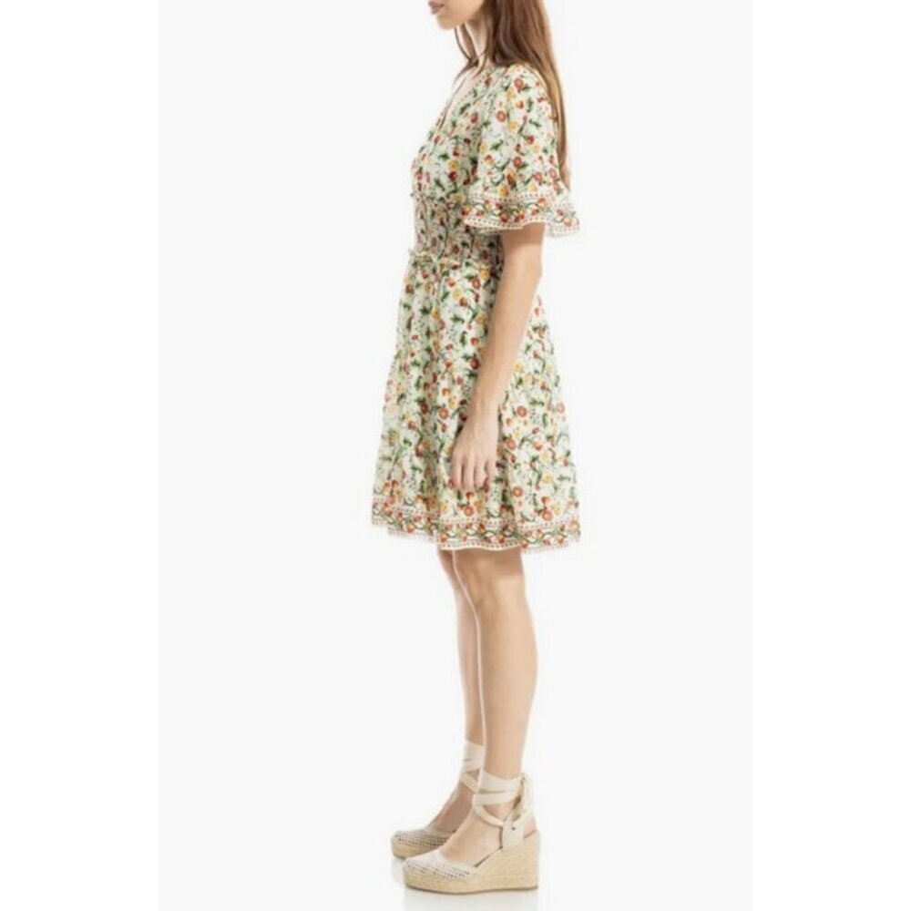 💕MAX STUDIO💕 Short Bell Sleeve Fit & Flare Dress Floral Foliage Large L NWT - Picture 2 of 14